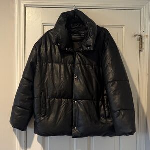 bagatelle Black Quilted Puffer Jacket with Leather-Look Finish